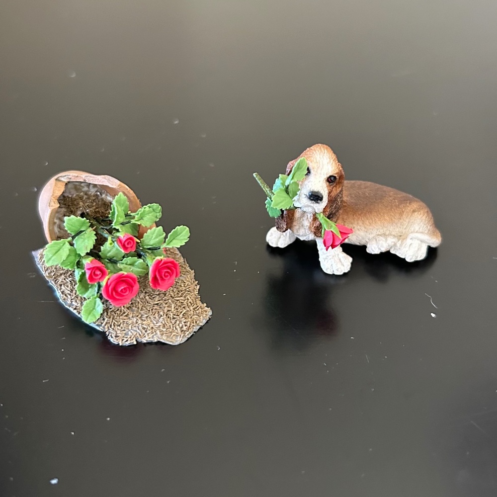 Miniature “Caught in the Act” 2 Piece Basset Hound with intentional broken pot
